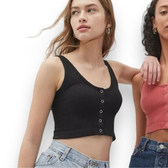 UO Out From Under Drew Seamless Snap-Front Bra Top XS/S  Small Black Ribbed Knit - Picture 1 of 12